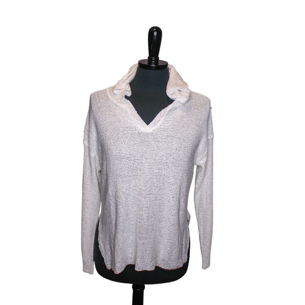 Sioni White Sequin Hooded Sweater Ice Snow Fairy Sparkle Cozy Winter S